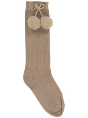 Picture of Carlomagno Socks Big Pom Pom Plain Knee Sock - Camel