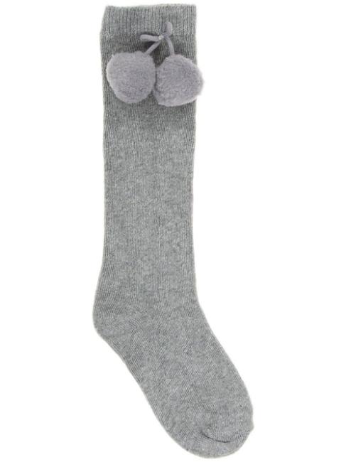 Picture of Carlomagno Socks Big Pom Pom Plain Knee Sock - Grey