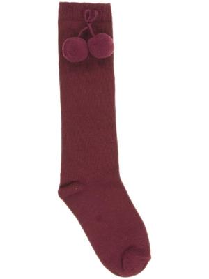 Picture of Carlomagno Socks Big Pom Pom Plain Knee Sock - Burgundy