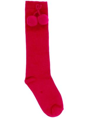 Picture of Carlomagno Socks Big Pom Pom Plain Knee Sock - Red