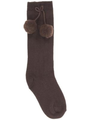 Picture of Carlomagno Socks Big Pom Pom Plain Knee Sock - Brown