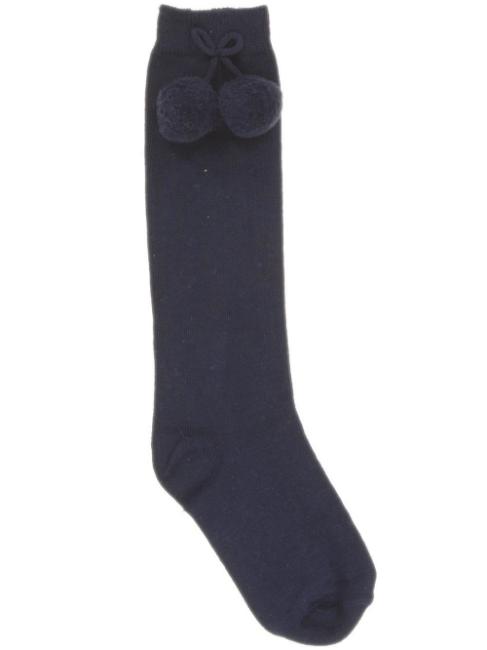 Picture of Carlomagno Socks Big Pom Pom Plain Knee Sock - Navy