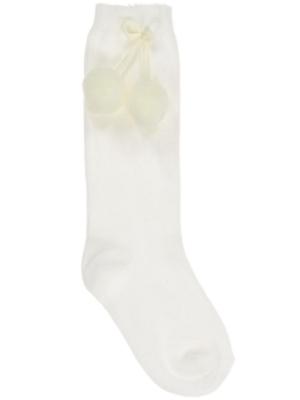 Picture of Carlomagno Socks Big Pom Pom Plain Knee Sock - Cream