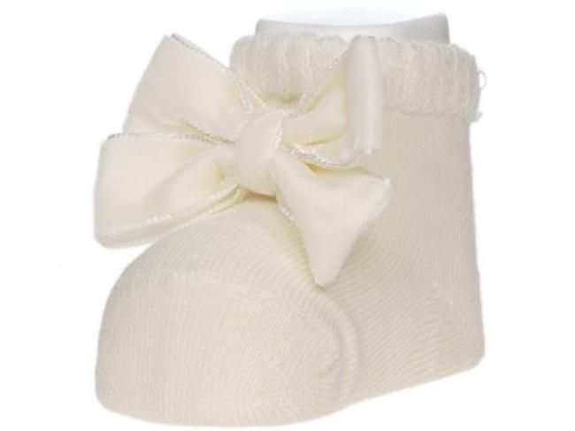 Picture of Dorian Gray Socks Large Velvet Bow Baby Sock Cream