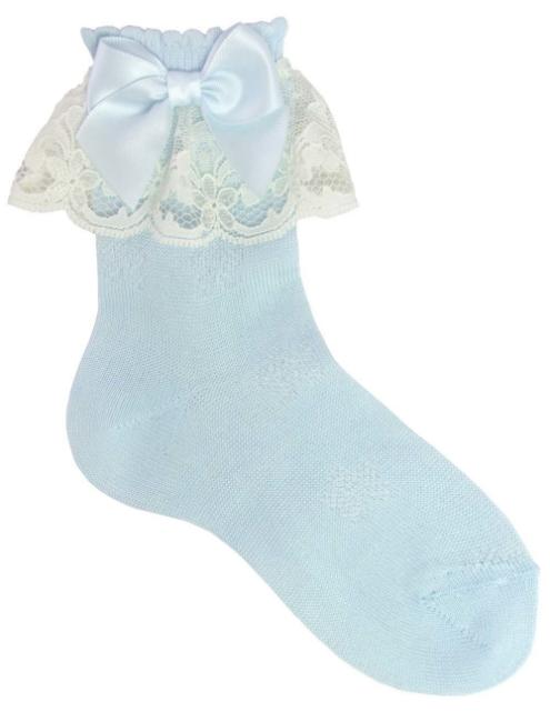 Picture of Carlomagno Socks Lace Cuff Satin Bow Ankle Sock Celeste Blue