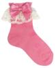 Picture of Carlomagno Socks Lace Cuff Satin Bow Ankle Sock Coral