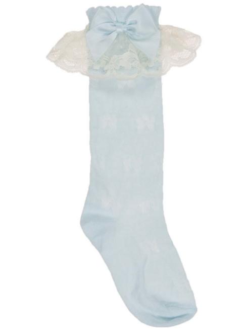 Picture of Carlomagno Socks Lace Cuff Satin Bow Knee Sock - Celeste Blue