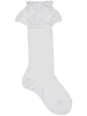 Picture of Carlomagno Socks Lace Cuff Satin Bow Knee Sock - White