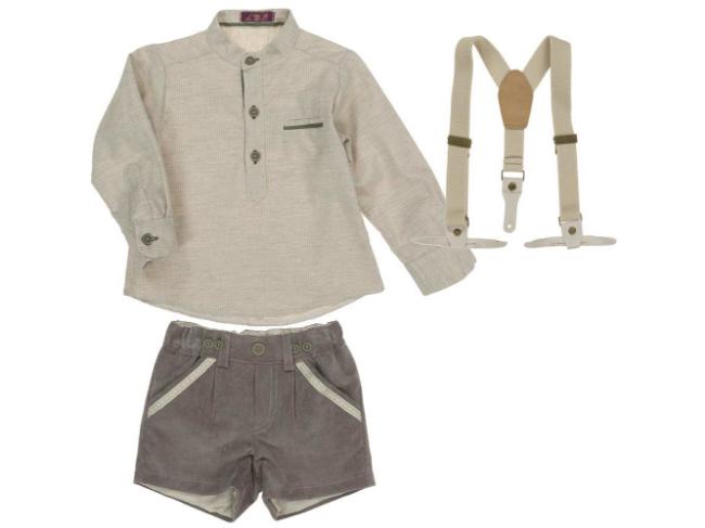 Picture of Loan Bor Boys Camel Shirt Shorts Braces Set