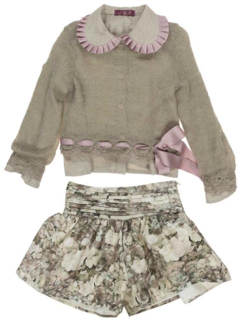 Picture of Loan Bor Girls  Floral Shorts Blouse Sweater Set