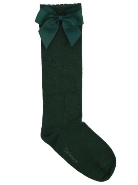 Picture of Carlomagno Socks Grosgrain Bow Knee High Dark Green