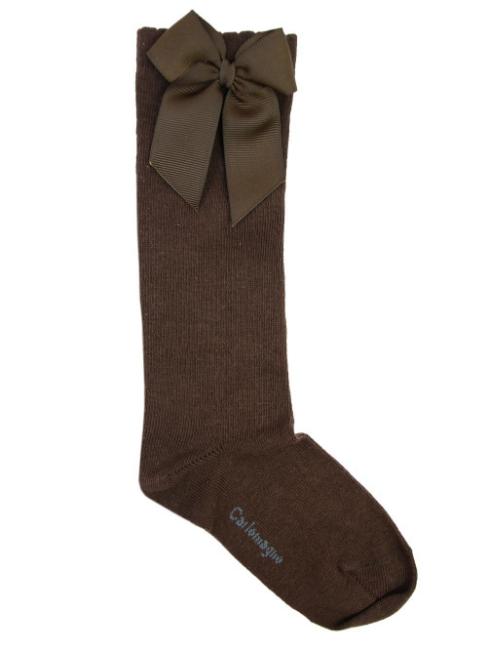 Picture of Carlomagno Socks Grosgrain Bow Knee High Brown