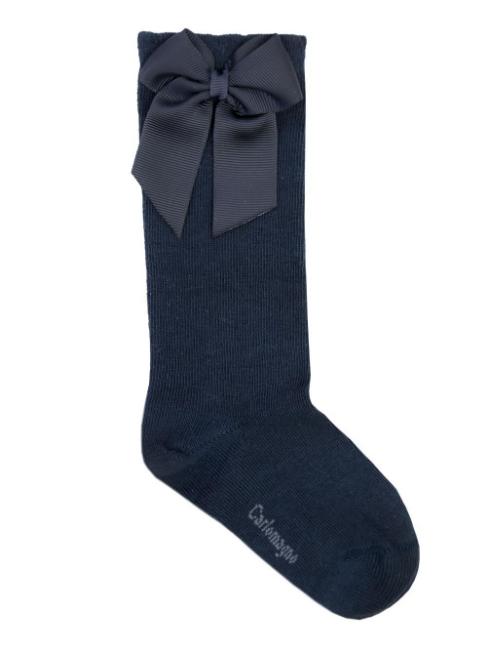 Picture of Carlomagno Socks Grosgrain Bow Knee High Navy Blue