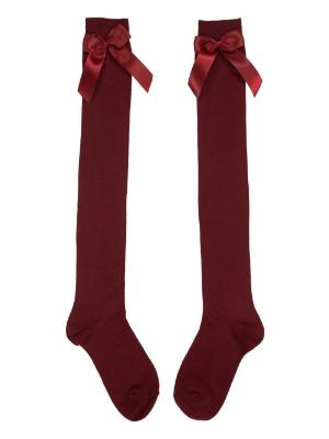 Picture of Carlomagno Socks Overknee Sock Satin Bow - Burgundy