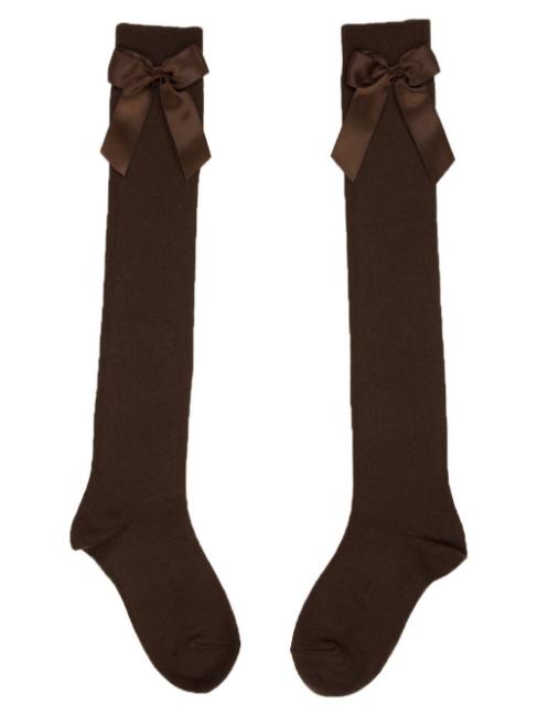 Picture of Carlomagno Socks Overknee Sock Satin Bow - Brown