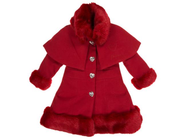 Picture of Piccola Speranza Panache Coat Faux Fur Trim Red