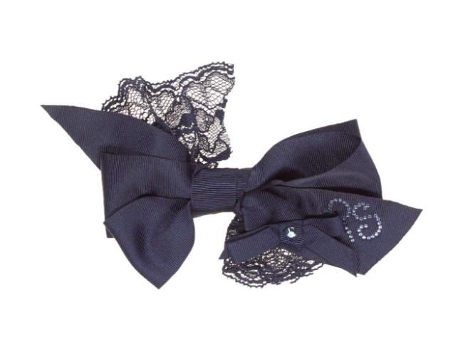 Picture of Piccola Speranza Large Grosgrain & Lace  Hair Bow Navy