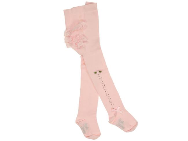 Picture of Piccola Speranza Rosebud Crystal & Bow Lace Ruffle Tights Pink