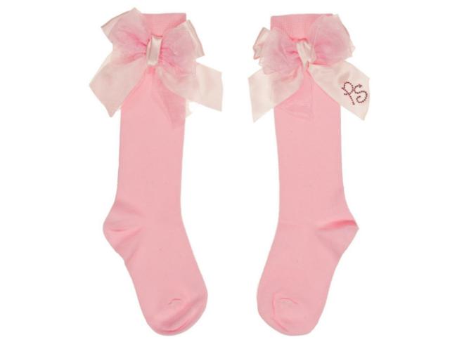 Picture of Piccola Speranza Large Tulle & Satin Bow Knee Sock Pink