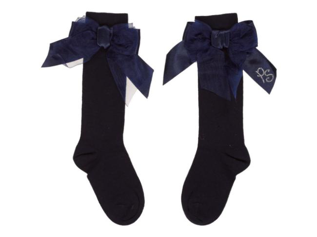 Picture of Piccola Speranza Large Tulle & Satin Bow Knee Sock Navy