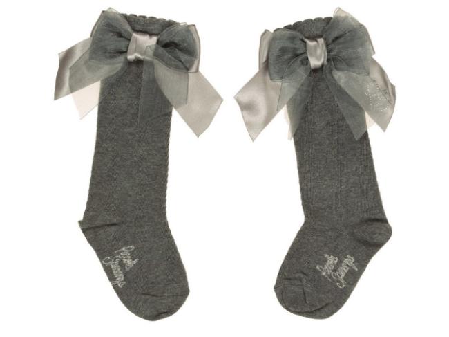 Picture of Piccola Speranza Large Tulle & Satin Bow Knee Sock Grey