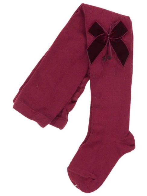 Picture of Condor Socks Tights With Velvet Bow - Burgundy