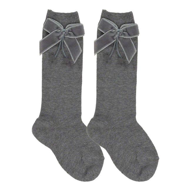 Picture of Condor Socks Knee High Socks With Velvet Bow - Grey