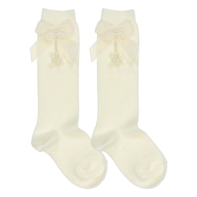 Picture of Condor Socks Knee High Socks With Velvet Bow - Cream