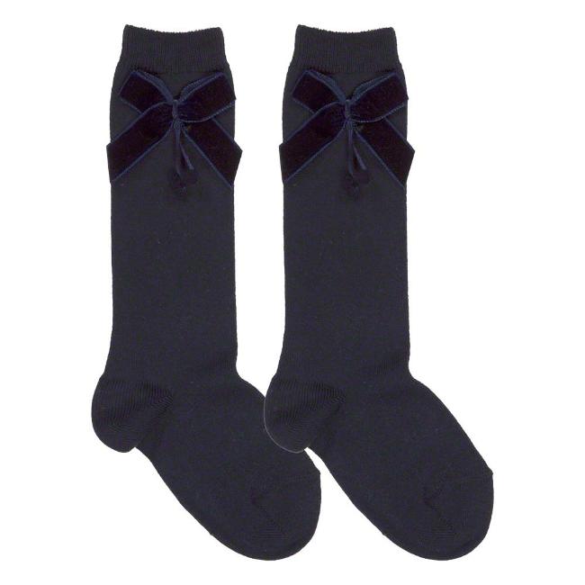 Picture of Condor Socks Knee High Socks With Velvet Bow - Navy