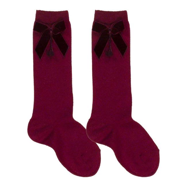 Picture of Condor Socks Knee High Socks With Velvet Bow Burgundy