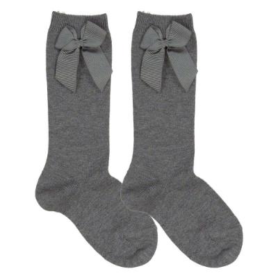 Picture of Condor Socks Knee High Socks With Side Grosgrain Bow - Grey