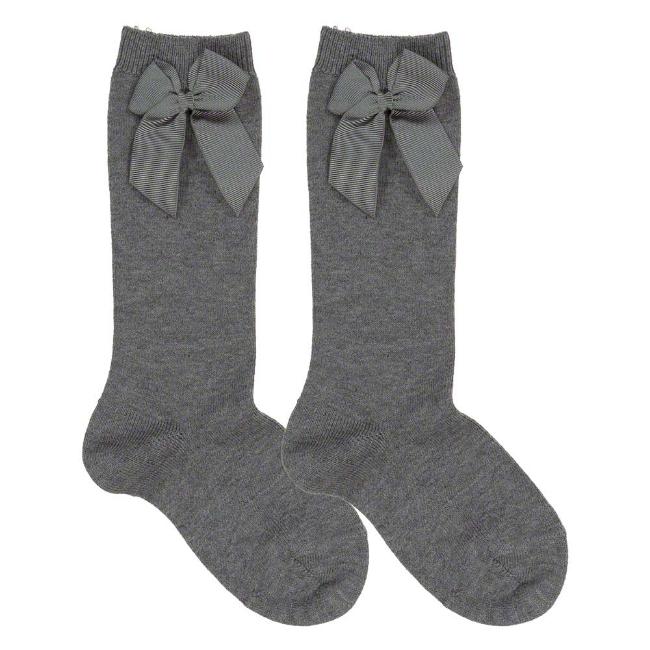 Picture of Condor Socks Knee High Socks With Side Grosgrain Bow - Grey