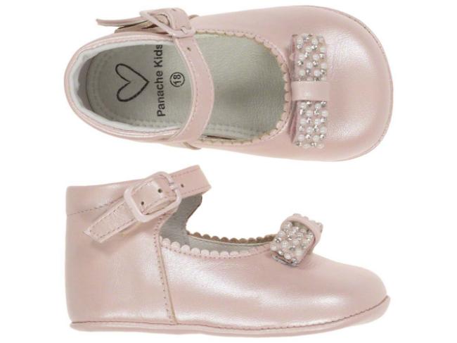 Picture of Panache Baby Shoes Pearl & Crystal Ankle Strap Pink