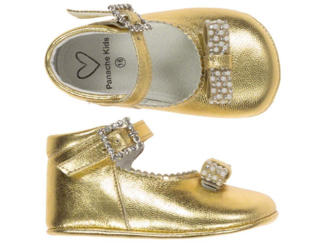Picture of Panache Baby Shoes Pearl & Crystal Ankle Strap Gold