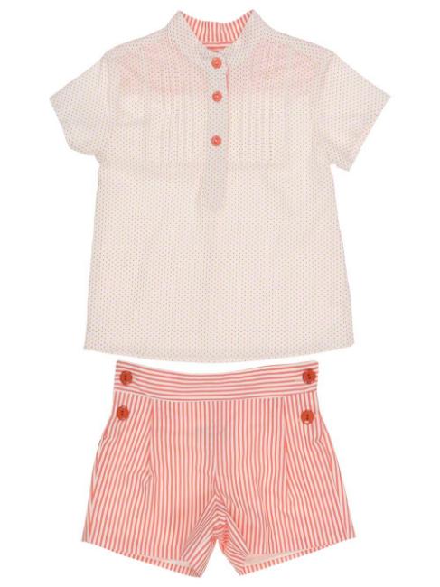 Picture of Loan Bor Toddler Boys Pin Dot Shirt Stripe Shorts Set Orange