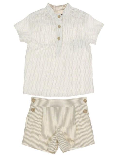 Picture of Loan Bor Toddler Boys Pin Dot Shirt Stripe Shorts Set Camel