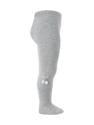 Picture of Condor Socks Plain Knit Tights With Small Pom Poms Light Grey