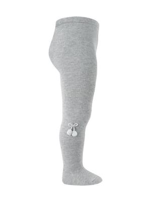 Picture of Condor Socks Plain Knit Tights With Small Pom Poms - Light Grey