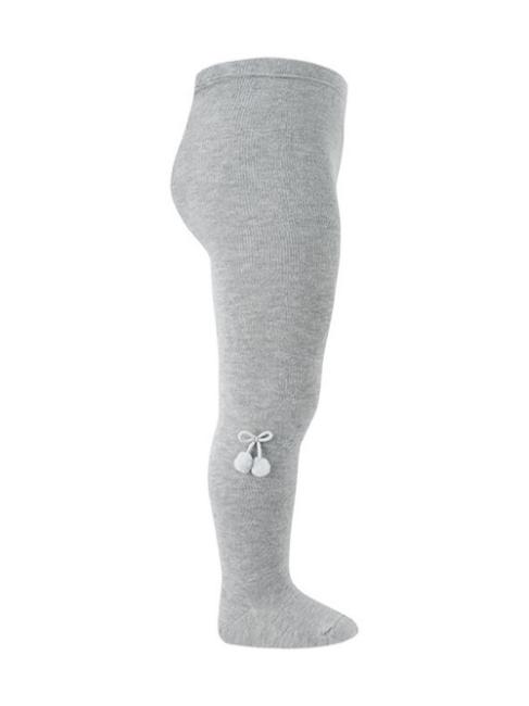 Picture of Condor Socks Plain Knit Tights With Small Pom Poms - Light Grey