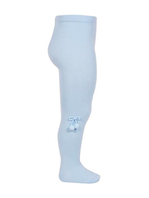 Picture of Condor Socks Plain Knit Tights With Small Pom Poms - Pale Blue