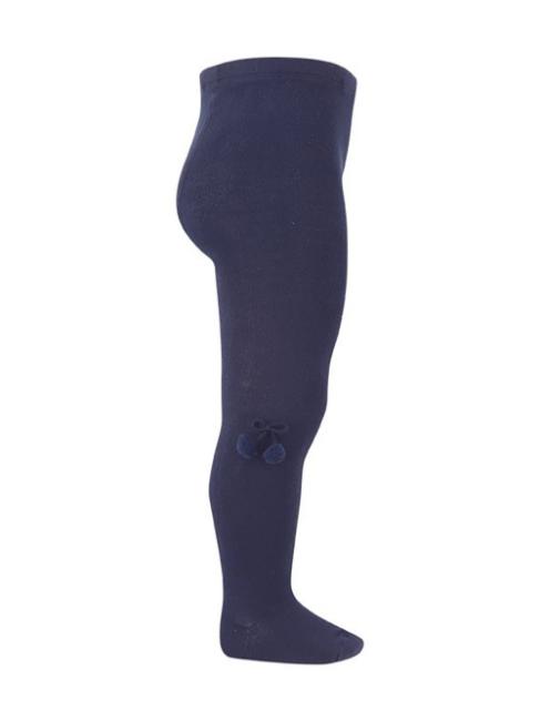 Picture of Condor Socks Plain Knit Tights With Small Pom Poms - Navy