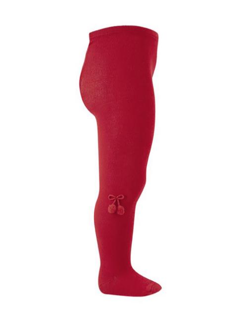 Picture of Condor Socks Plain Knit Tights With Small Pom Poms Red