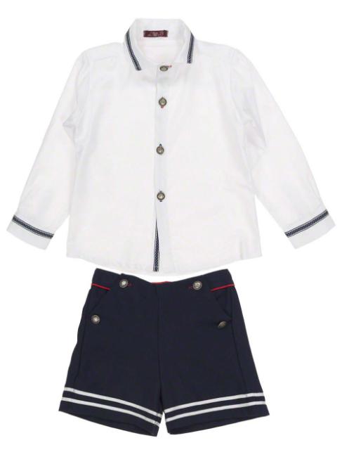 Picture of  Loan Bor Boys Shirt Shorts Set White Navy