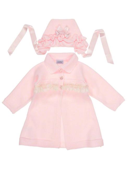 Picture of Carmen Taberner Baby Knitted Coat Bonnet Set Pink