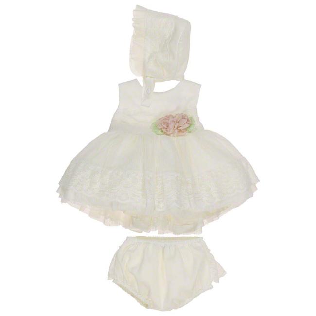Picture of Loan Bor Toddler Girls Dress Bonnet Panties Set Ivory