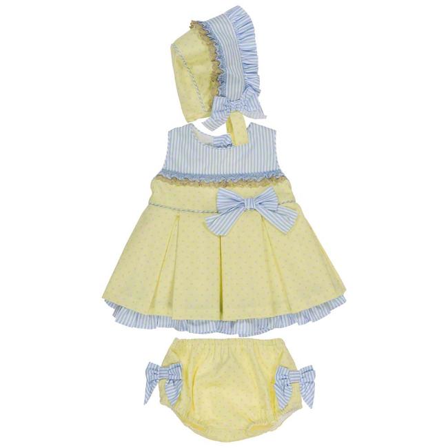 Picture of Loan Bor Toddler Girls Dress Bonnet Panties Set Lemon