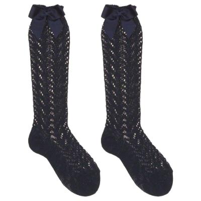 Picture of Condor Socks Openwork Grosgrain Bow Knee Socks - Navy