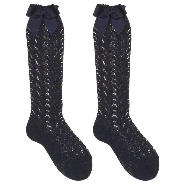 Picture of Condor Socks Openwork Grosgrain Bow Knee Socks - Navy