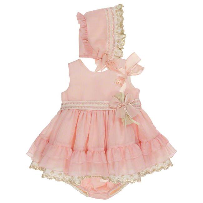 Picture of Loan Bor Toddler Girls Dress Bonnet Panties Set - Peach