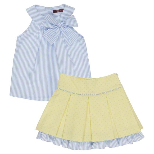 Picture of Loan Bor Girls Blouse Skirt Set - Blue Lemon